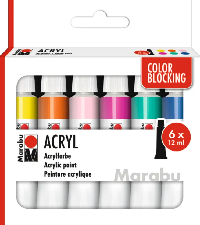 Akryylivärilajitelma 6x12ml Marabu - Color Blocking