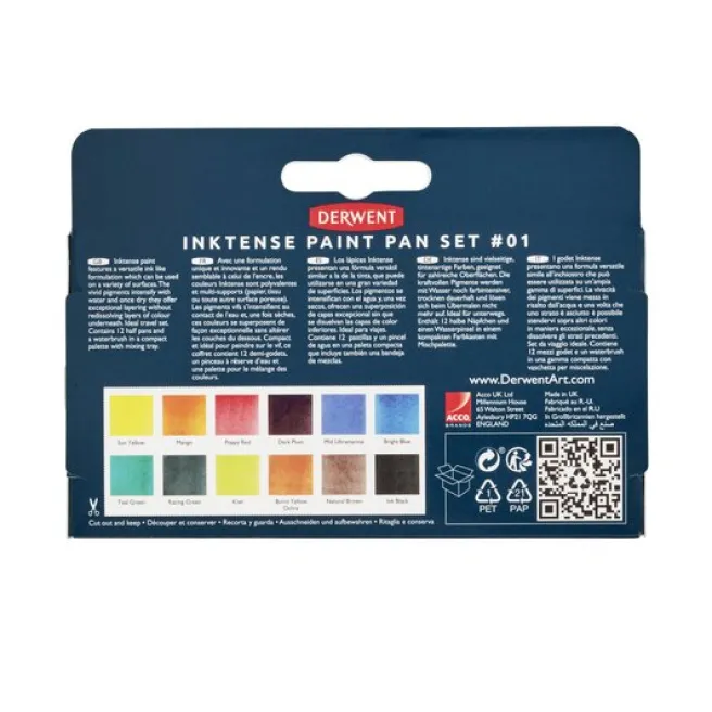 Akvarellivärit 12 nappia Derwent - Inktense Set 01