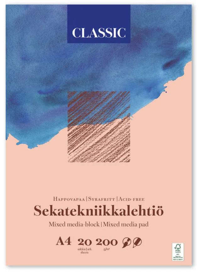 Classic Sekatekniikkalehtiö A4 200g 20 lehteä Mixed Media
