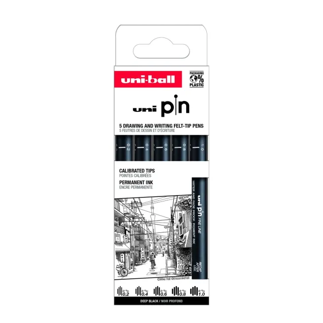 Kuitukärkikynä Uni Pin - 5kpl Classic parilliset