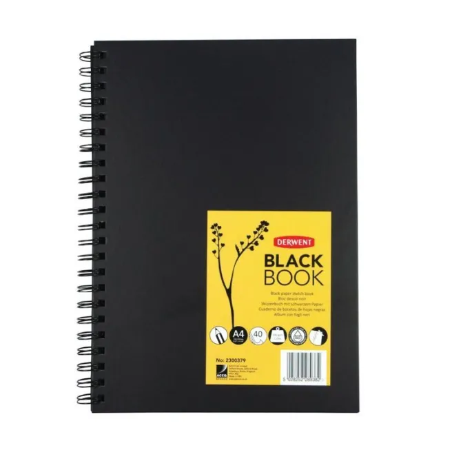 Luonnoslehtiö A4 Derwent - Black Book 200g, musta paperi