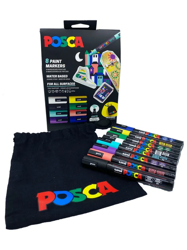 Maalitussit 8kpl Posca PC-5M + kangaspussi
