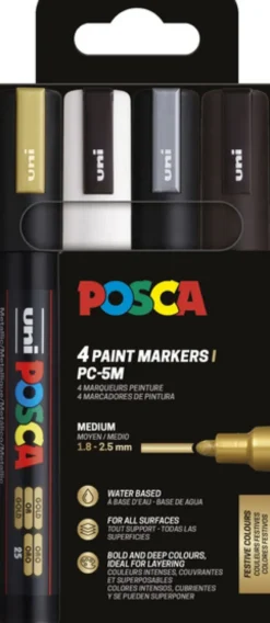 Maalitussit 4kpl Posca PC-5M MONO - kulta, hopea, valkoinen ja musta