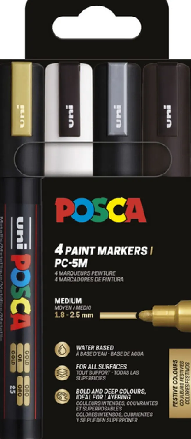 Maalitussit 4kpl Posca PC-5M MONO - kulta, hopea, valkoinen ja musta