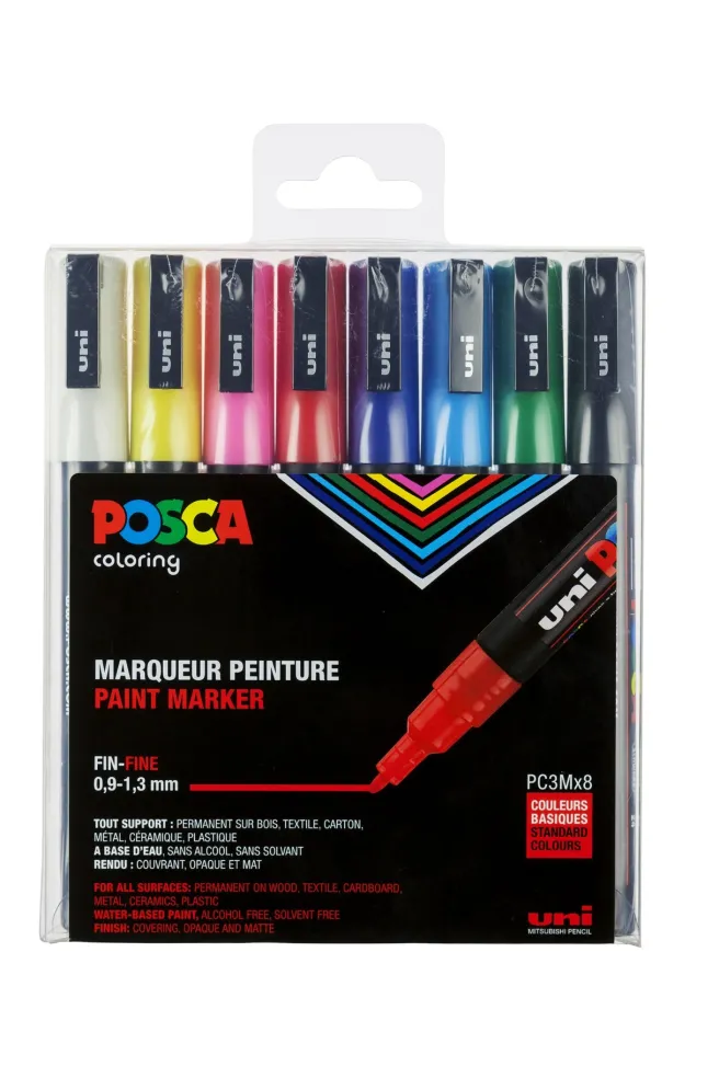 Maalitussit 8 kpl Posca PC-3M - Perusvärit