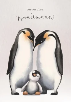 2-osainen kortti Henna Adel - Pingviiniperhe, tervetuloa maailmaan